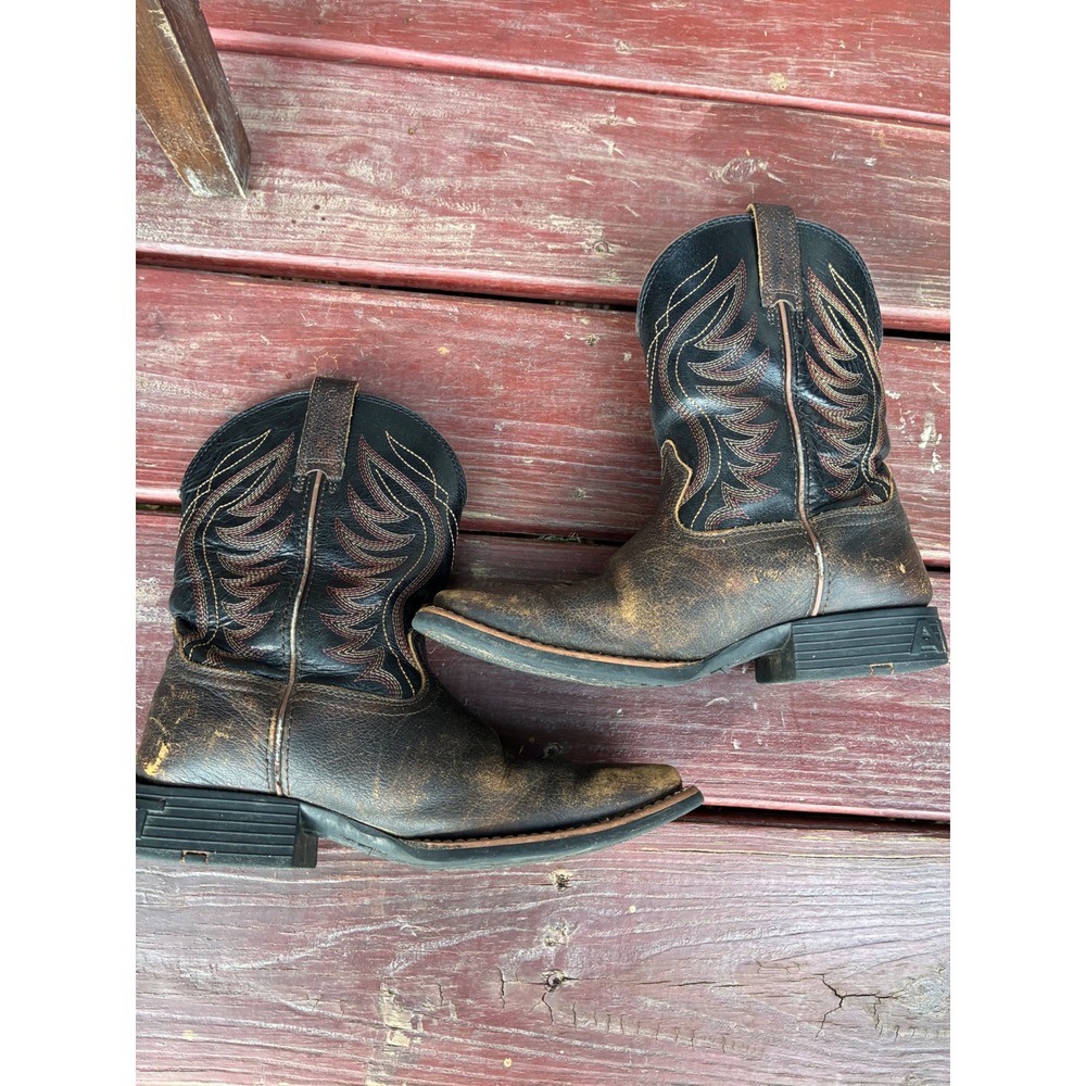 Ariat Amos Western Boot Youth 4 Distressed Brown/Black 10040333